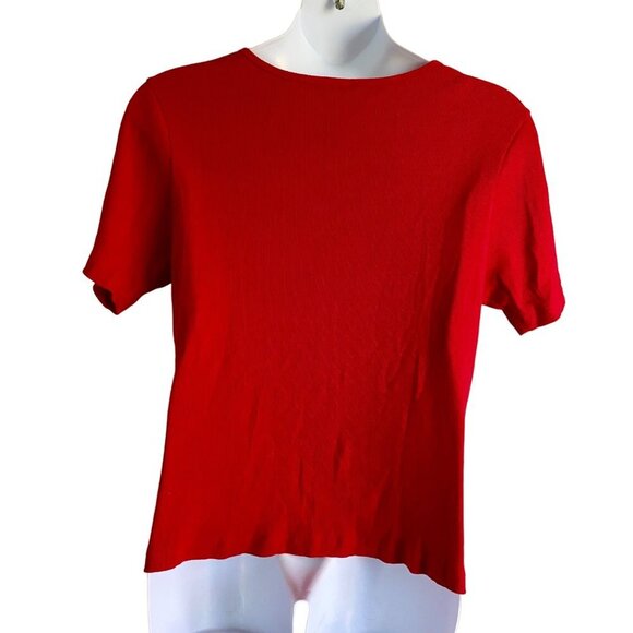 Avenue Red Ribbed Short Sleeve Top with Subtle Sparkle Women's Size 18 20 - Picture 8 of 8
